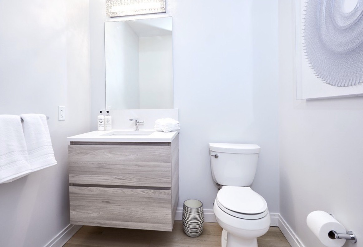 Clean powder room with modern fixtures